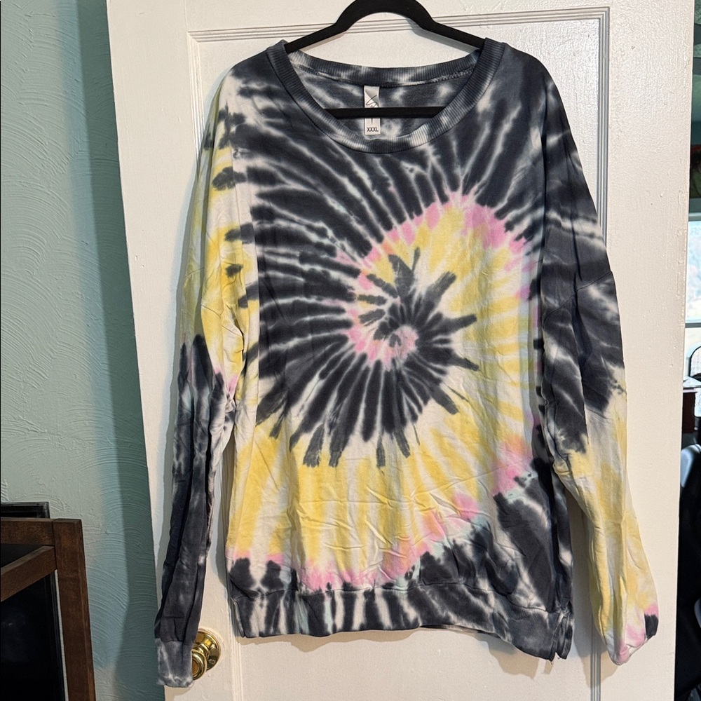 Sew In Love Tie-Dye Long Sleeve Top - Black, Yellow, Pink